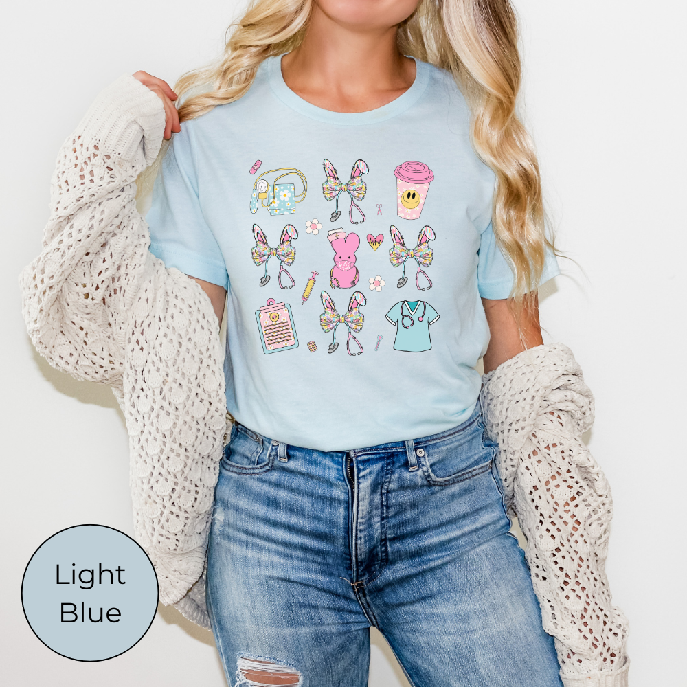 Cute Nurse Easter Bunny Pattern Graphic Tee