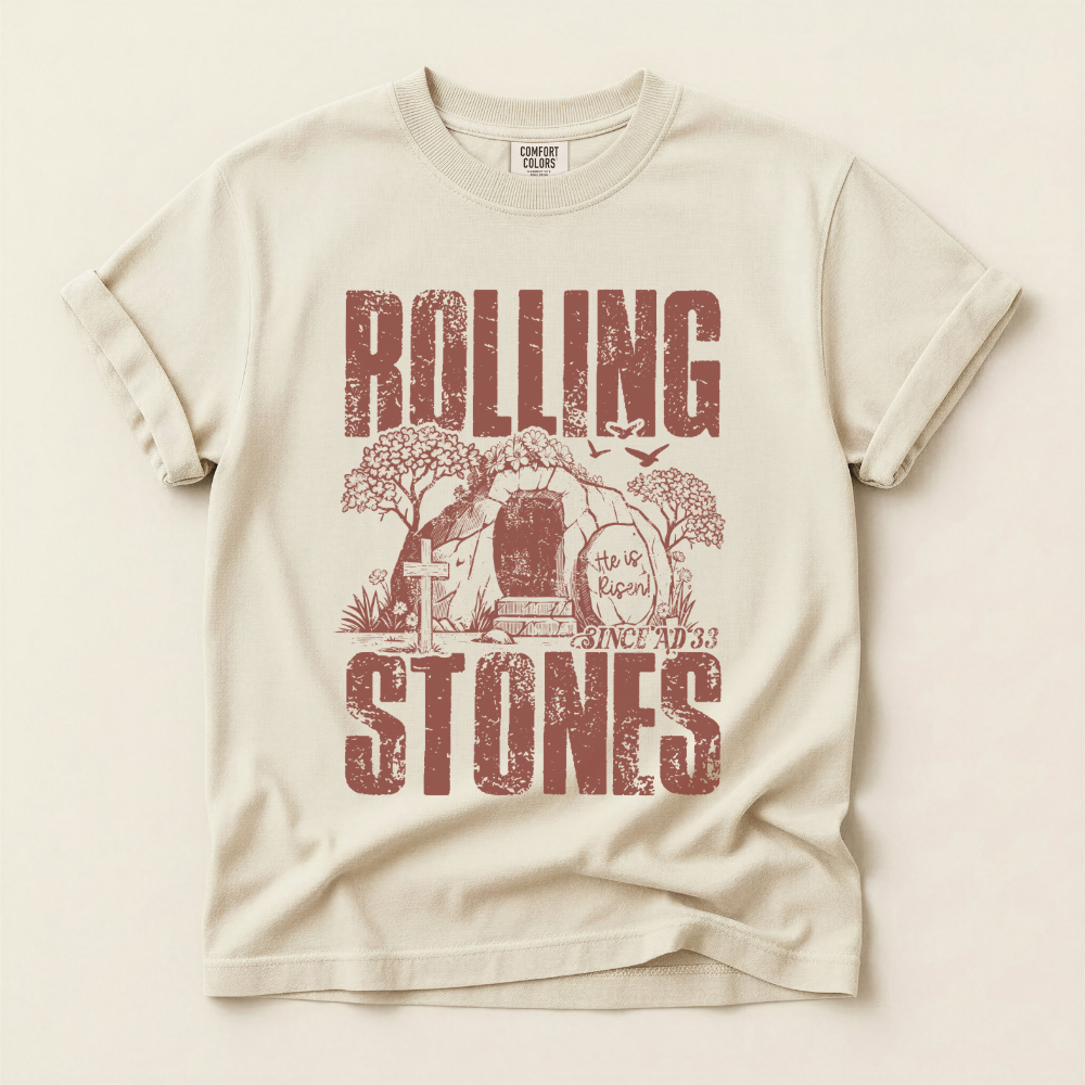 Rolling Stones “He Is Risen” Christian Easter Graphic Tee