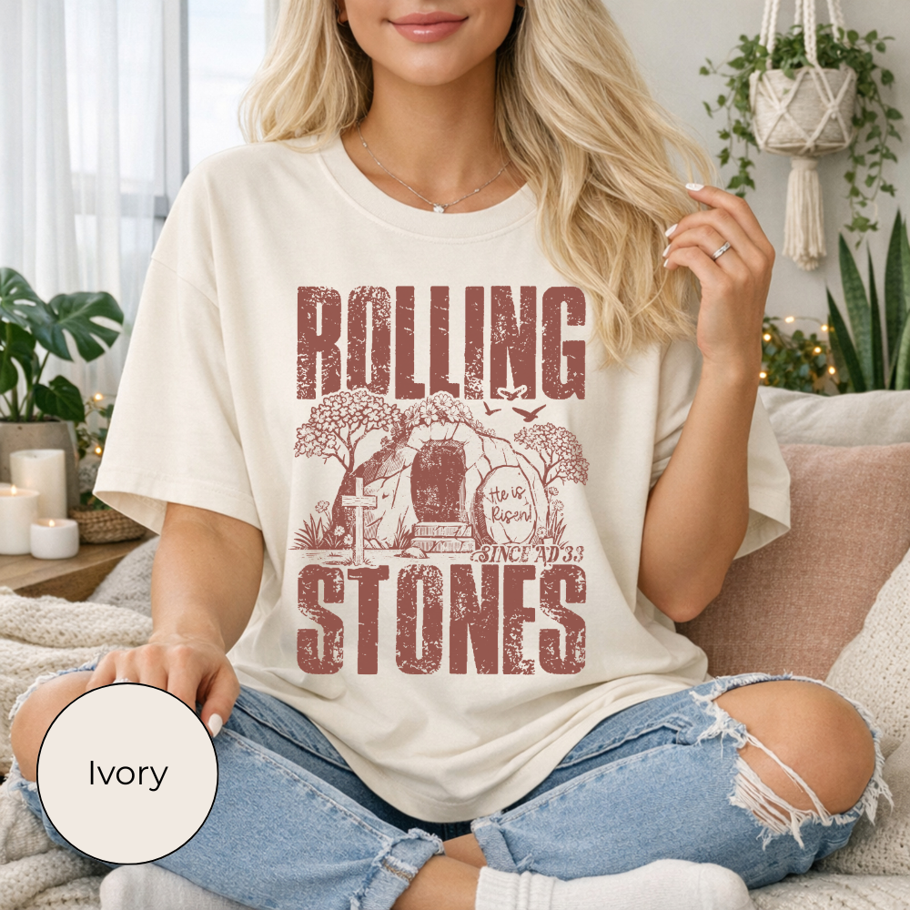Rolling Stones “He Is Risen” Christian Easter Graphic Tee